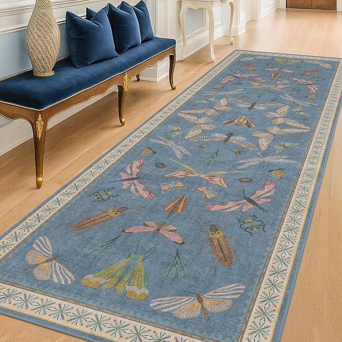 2'6''x10' Blue Insect Runner Rug