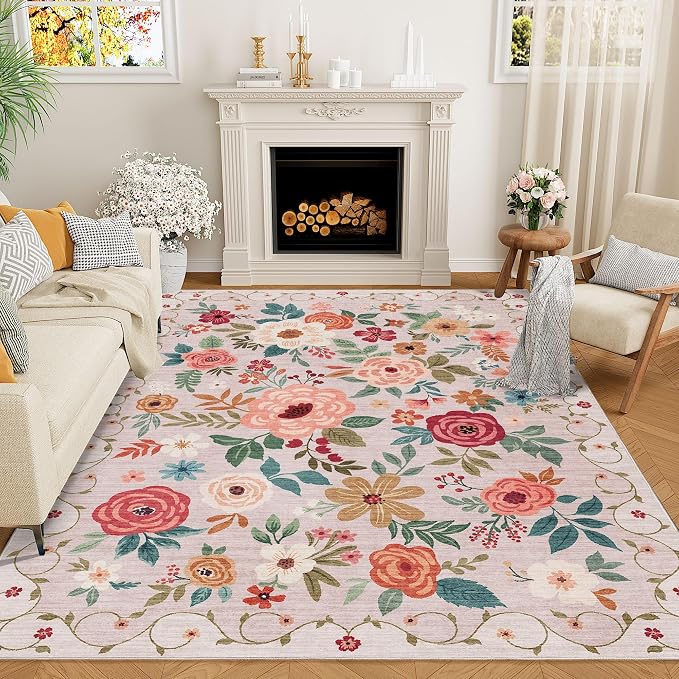 DUKINO 6x9 Area Rug, Floral Rugs