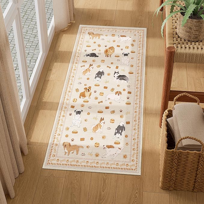 DUKINO 2x4 Runner Rug for Entryway, Animal Dog Print Washable Kitchen Rug