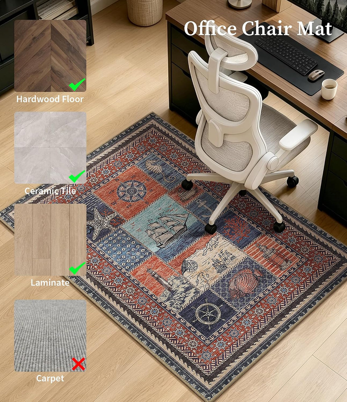 chakme Office Chair Mat for Hardwood Floor Non Slip 36"x48", Orange Ocean