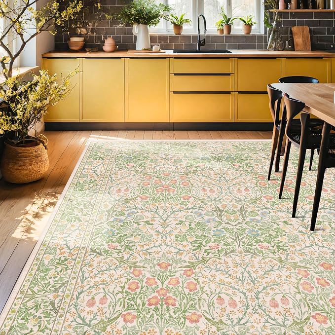 Washable Light Green Rug for Bedroom