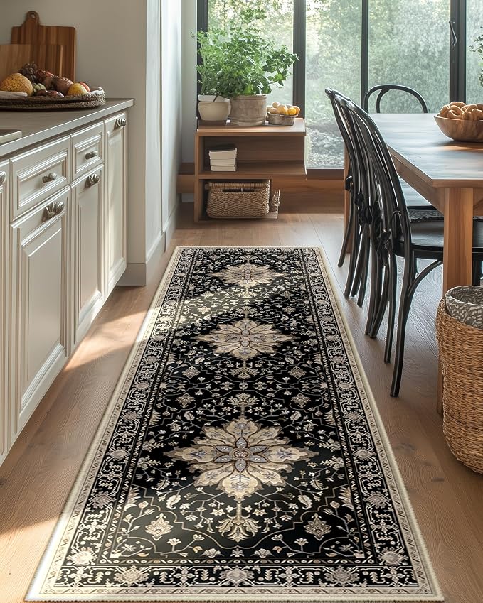 RELEANY Area Rugs Runner 2'x6' Washable Non-Slip, Floral Vintage Distress