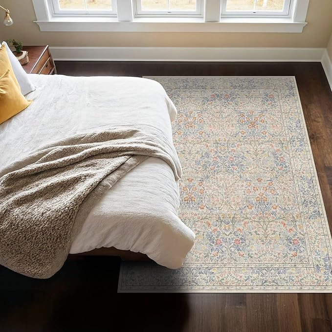 Hazo Haus Vintage Washable Beige Blue Area Rugs