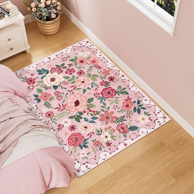 DUKINO 3x4 Area Rug, Lightweight Non Slip Washable Floral Rug, Indoor Low Pile
