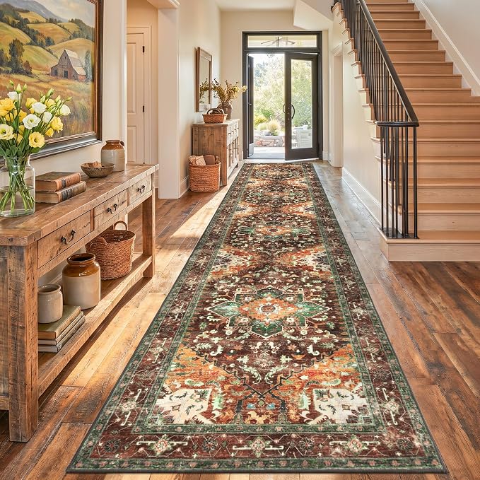 Yamaziot Washable Runner Rug, 3x14 Non-Slip Boho Vintage Hallway Rug Runner