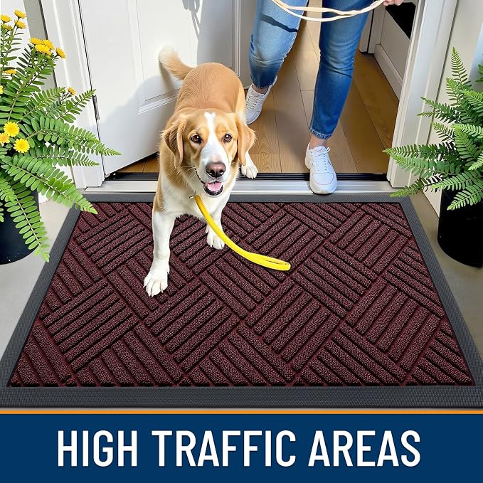 OLANLY Front Door Mat Outside Entrance 33x21, Heavy Duty Sturdy Natural Rubber