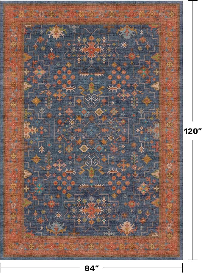 Hazo Haus Washable Navy Blue Living Room Rug, 7x10 Area Rug