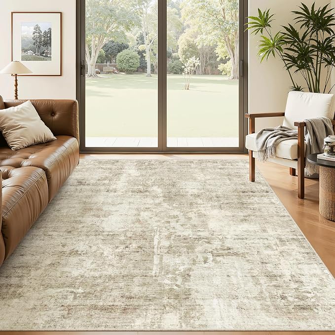 Soalmost 5x8 Area Rugs Beige Gray Low Pile Indoor Washable Trendy Faded Style