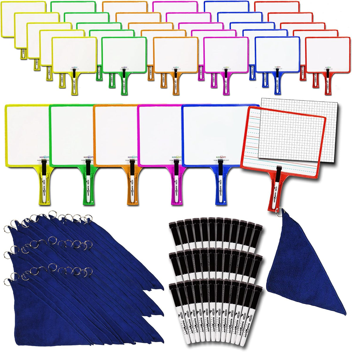 (36) KleenSlate 2-Sided Customizable Whiteboard w/Clear Dry Erase Sleeve for Interchangeable Templates and Graphic Organizers-Bonus 36 Microfiber Cloths w/Bookbinder Rings and 36 Markers
