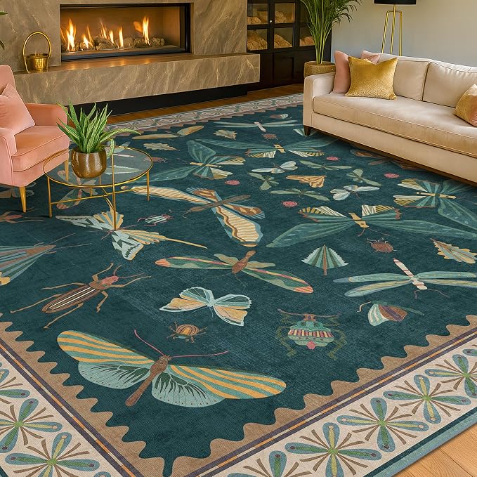 Insect Boho 7X9 Washable Living Room Rug