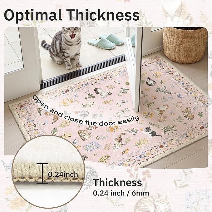 Soalmost Cat 4x6 Area Rugs for Baby Girl Nursery, Machine Washable Animal