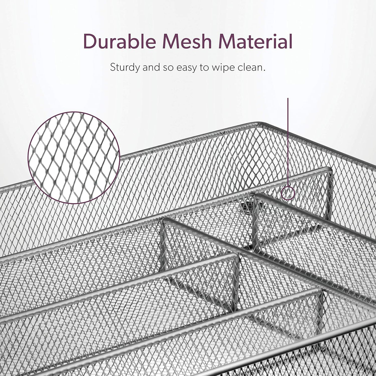 Mindspace Cutlery Organizer Silverware Tray with 6 Compartments | Kitchen Utensil Drawer Organizer | Silverware Tray for Drawer | The Mesh Collection, Silver