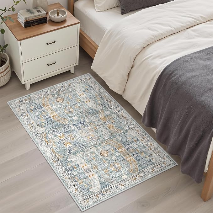 Madane Washable Area Rug 2x3, Small Entryway Rug Non-Slip Vintage Door Mat
