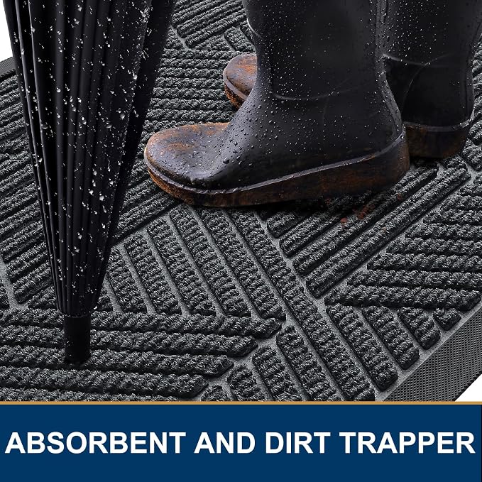 Smiry Front Door Mat Outside Entrance, Heavy Duty Sturdy Natural Rubber Doormat
