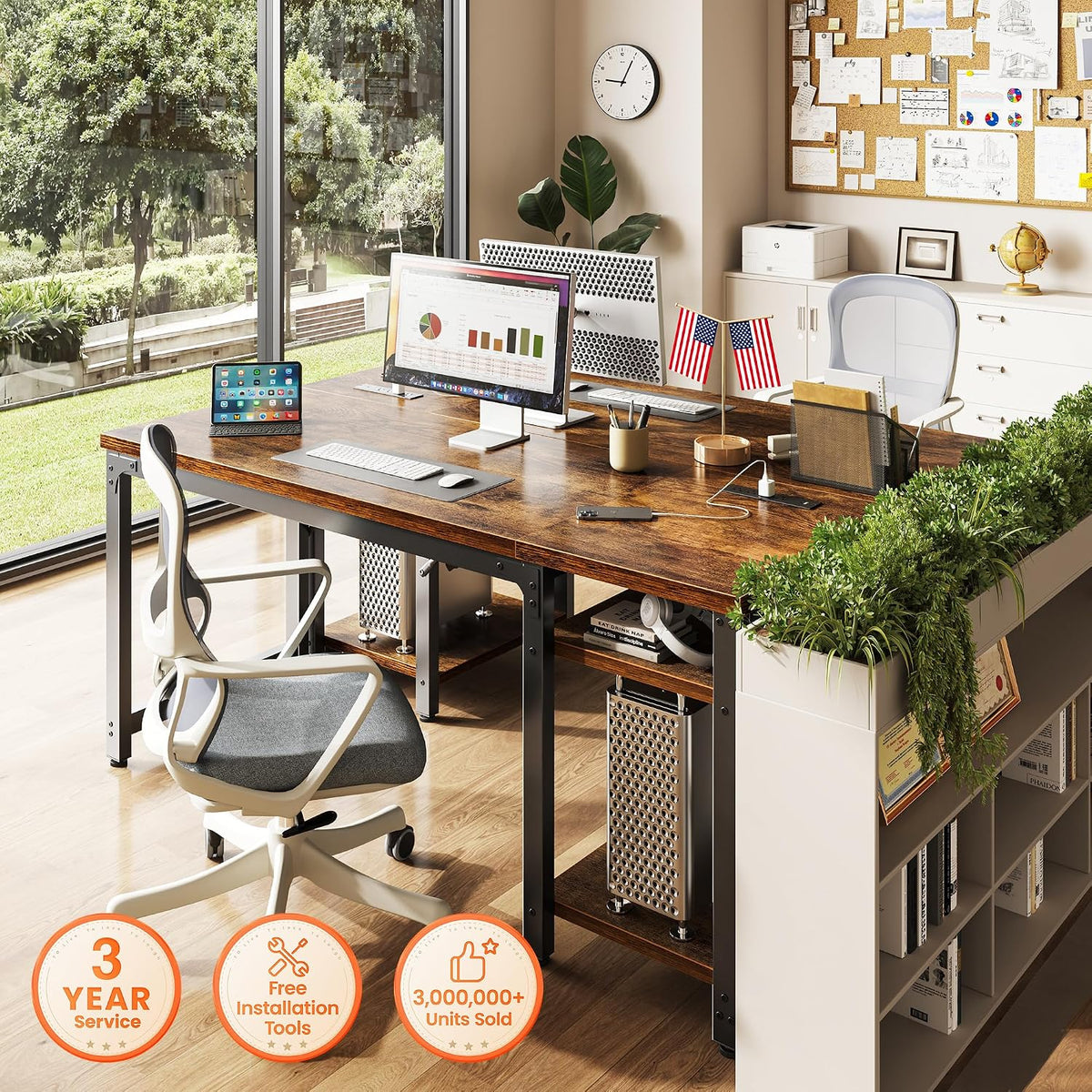 Huuger 55'' x 19.7'' Computer Desk with Power Outlets, 0.95'' Thick Desktop