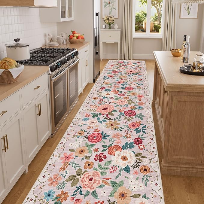 DUKINO 3x12 Washable Runner Rug, Non Slip Soft Floral Hallway Runner Rug