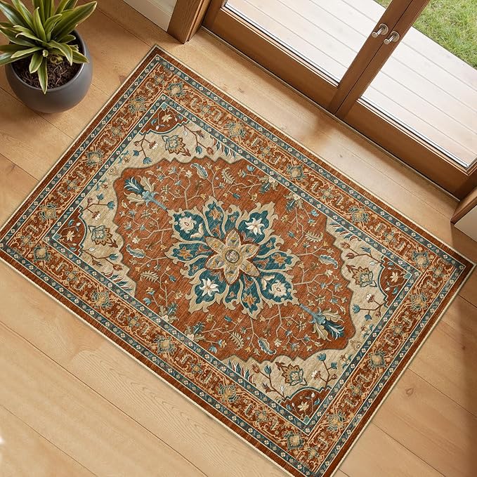 RELEANY Area Rugs Small 2'x3' Washable Non-Slip, Floral Vintage Distress