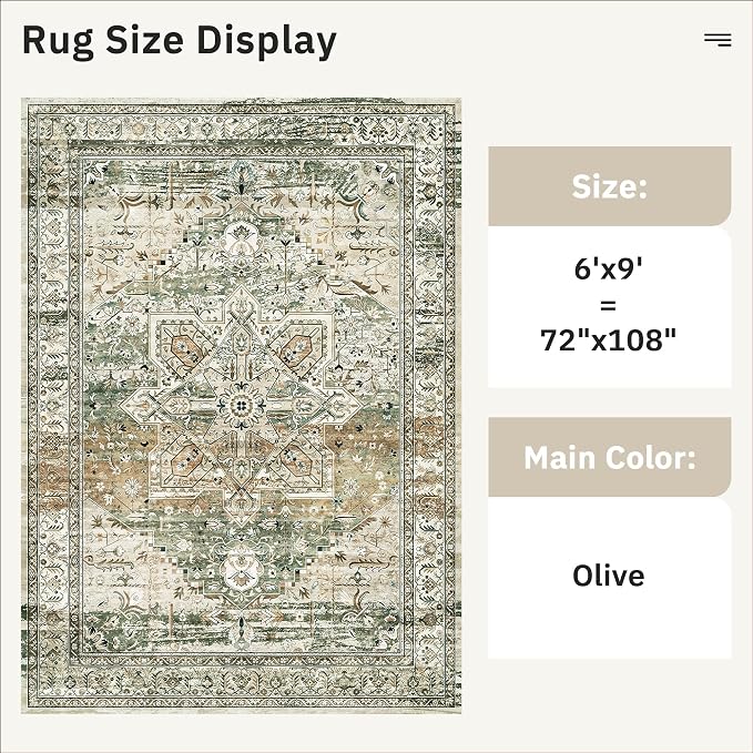 Soalmost 6x9 Area Rugs for Living Room Non-Slip Washable Rugs 6x9 Vintage Rug