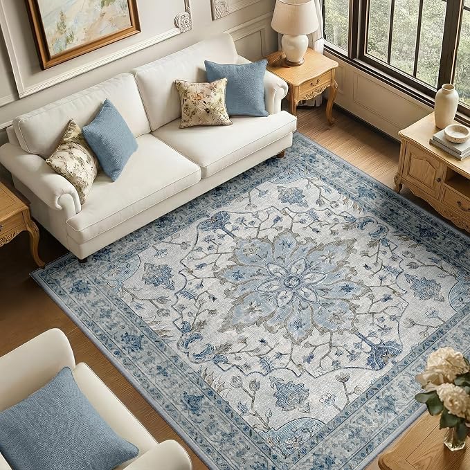 RELEANY Area Rugs Square 6ft Washable Non-Slip, Floral Vintage Distress