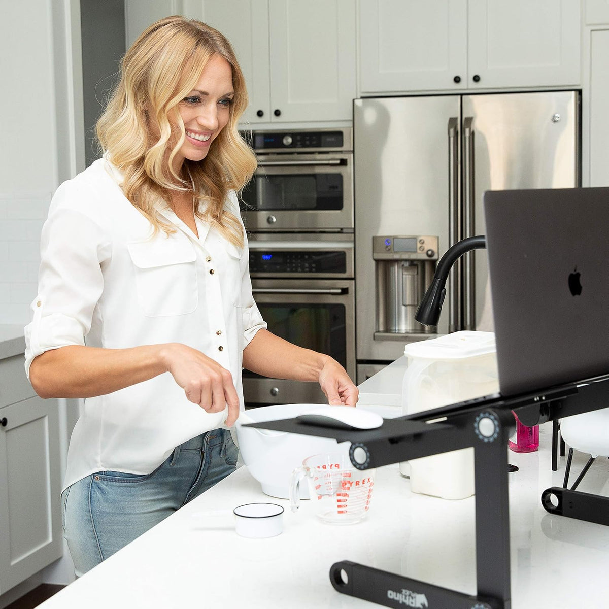Adjustable Laptop Stand - Use It as a Foldable Standing Desk at The Office, Portable Computer Holder for Writing, Cozy Desk in Bed or on The Sofa - Laptop Table with Cooling Fans - Great as a Gift