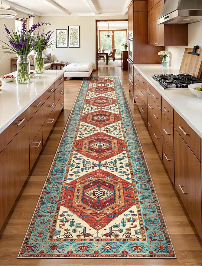 SERISSA Runner Rug for Hallways, Extra Long Boho Rug Ultra Soft Vintage Orange