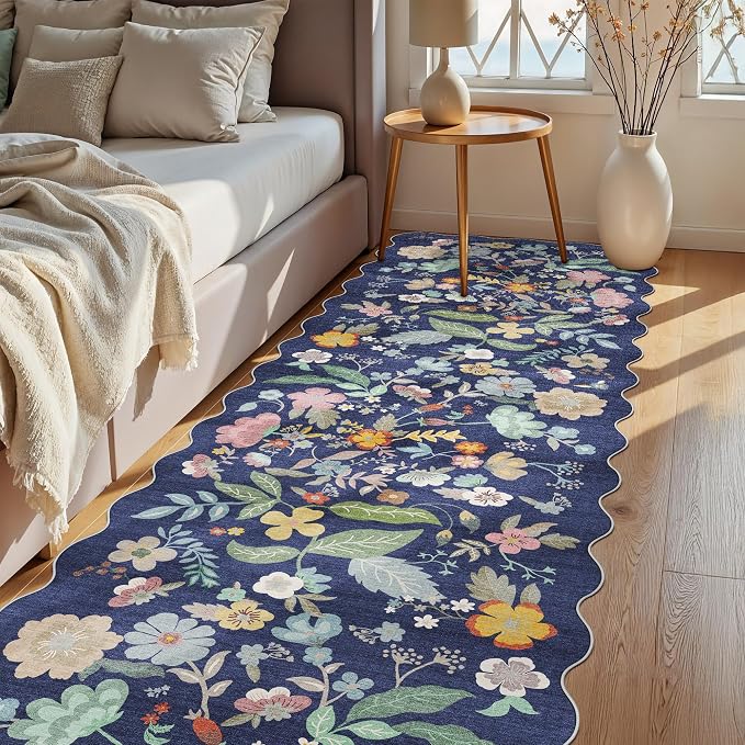 3x10 Long Hallway Runner Rug: Washable Wide 10ft Floral Low-Pile Carpet
