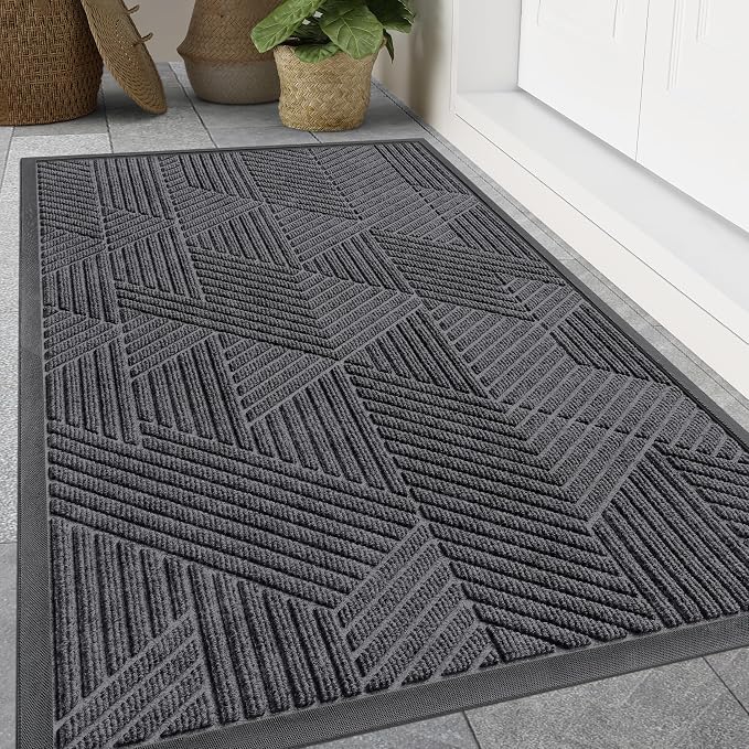 Smiry Front Door Mat Outside Entrance, Heavy Duty Sturdy Natural Rubber Doormat