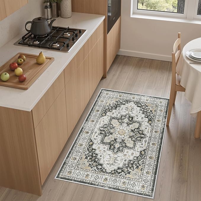 Madane Washable Area Rug 2x3, Small Entryway Rug Non-Slip Vintage Door Mat