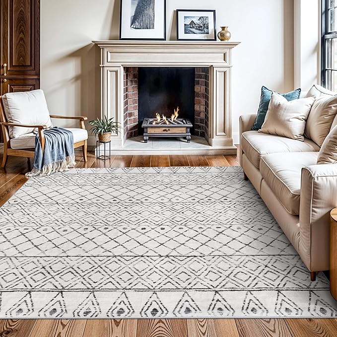 Square 6x6 Area Rug Moroccan: Machine Washable Non Slip Large Carpet