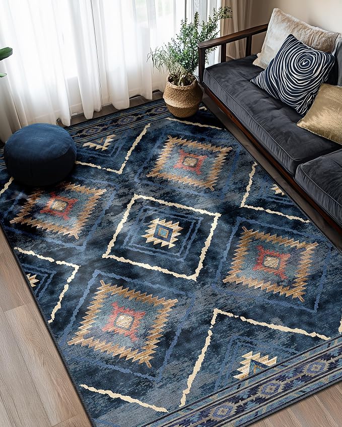 BESTSWEETIE Area Rug 4x6 Rug Machine Washable Non-Slip Low Pile Print Pattern