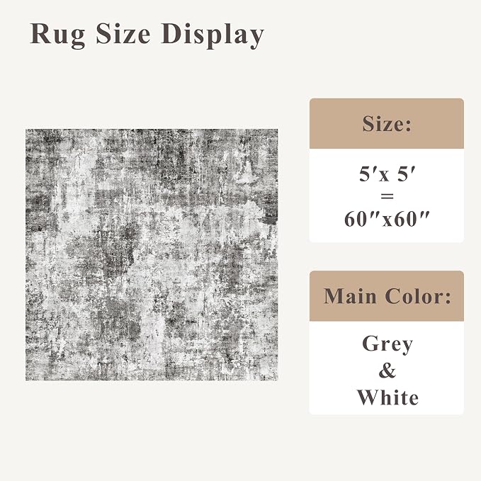 5x5 Square Entryway Rug Washable – Non-Slip Small Area Rug