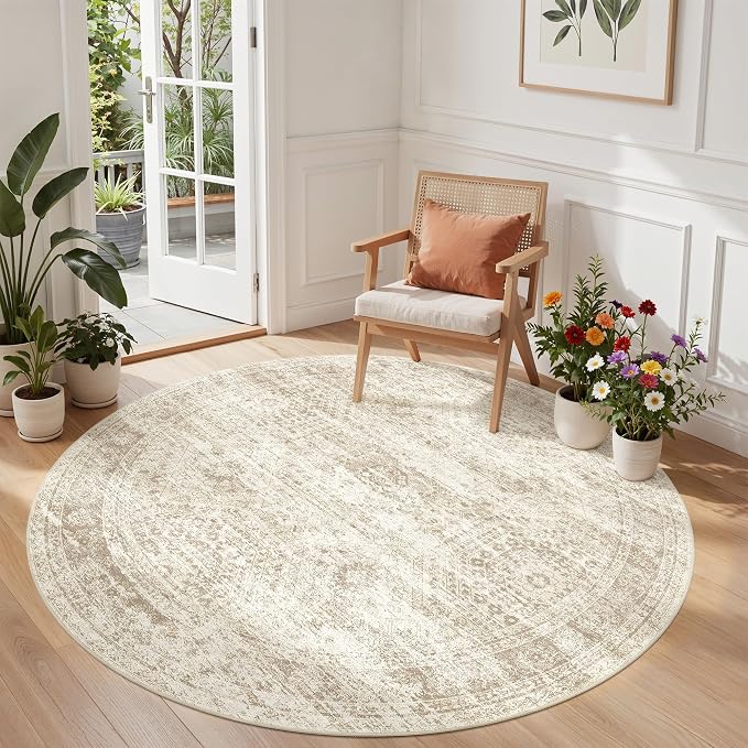 Round Rug 5ft, Washable Circle Rug