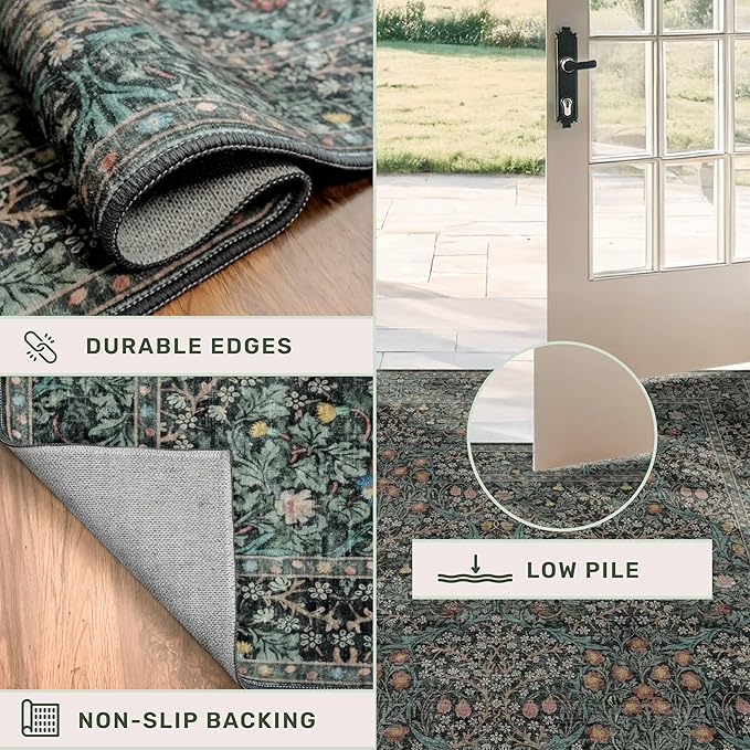 Dark Green 2x4 Rug Runner, Entryway Rugs, Small Runners