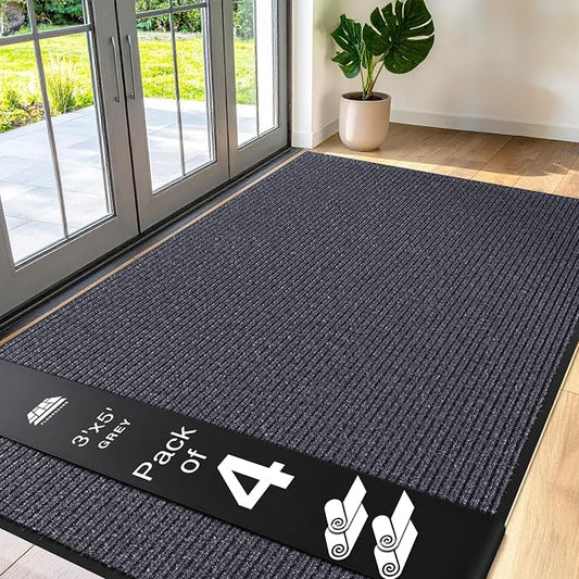 4 Pack Grey Commercial Door Mat 3'x5' Heavy Duty Industrial Floor Mat