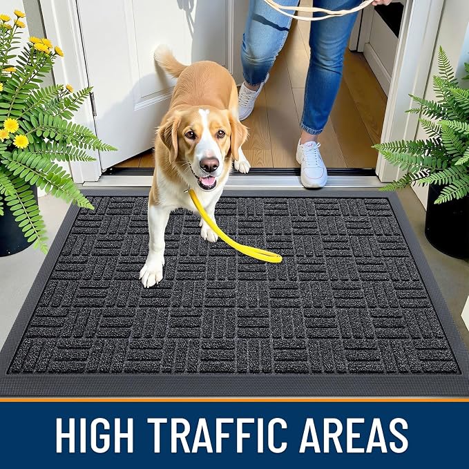 OLANLY Front Door Mat Outside Entrance 35x23, Heavy Duty Sturdy Natural Rubber