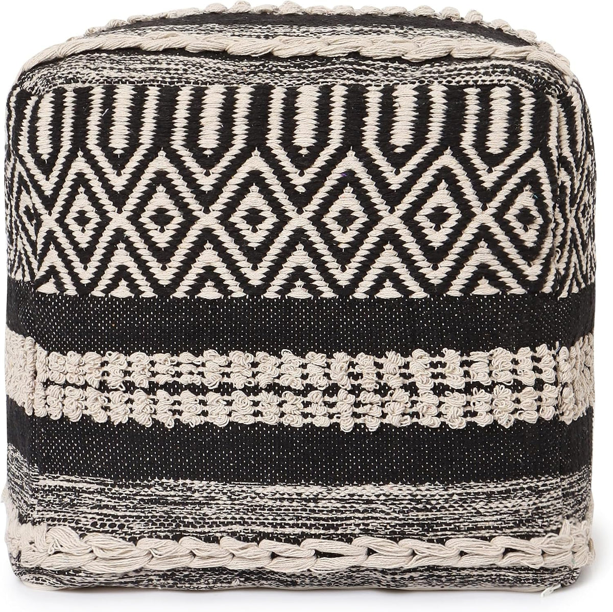 · REDEARTH · Pouf with Filler Cube Bean Bag Pouffe - Char Delineate Black