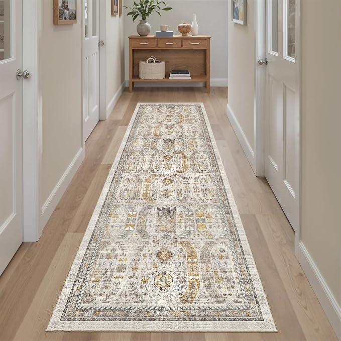 Madane Runner Rug 2x8, Washable Hallway Runner Rugs, Non-Slip Low-Pile Soft