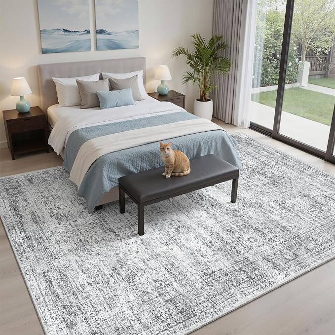 Soalmost 5x7 Area Rugs Gray Low Pile Indoor Washable Trendy Faded Style Rugs