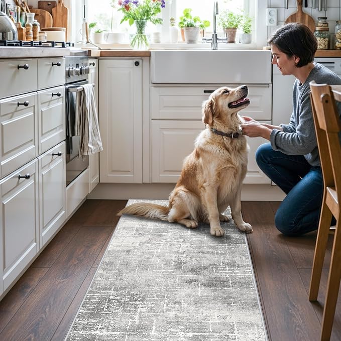Washable 2x5 Hallway Runner Rug: Indoor Abstract Water Resistant Kitchen