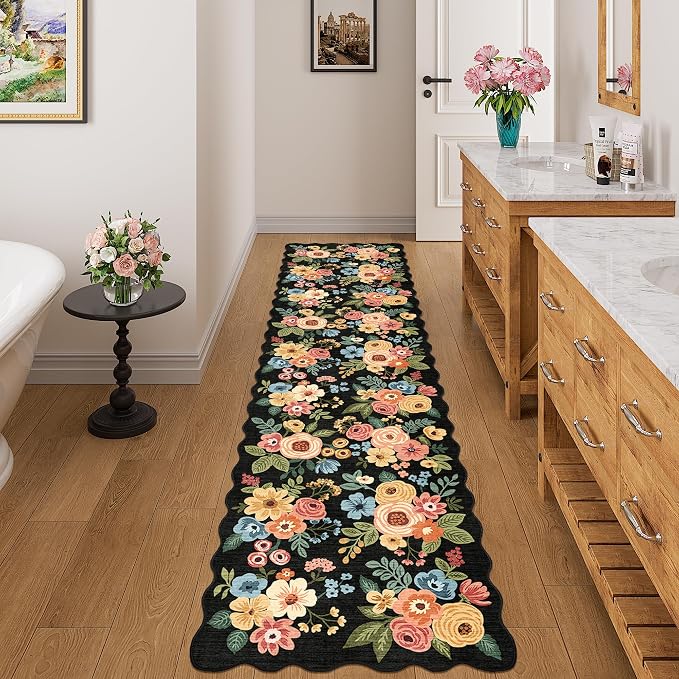 DUKINO 2x8 Washable Runner Rug, Lightweight Soft Floral Hallway Rug Runner