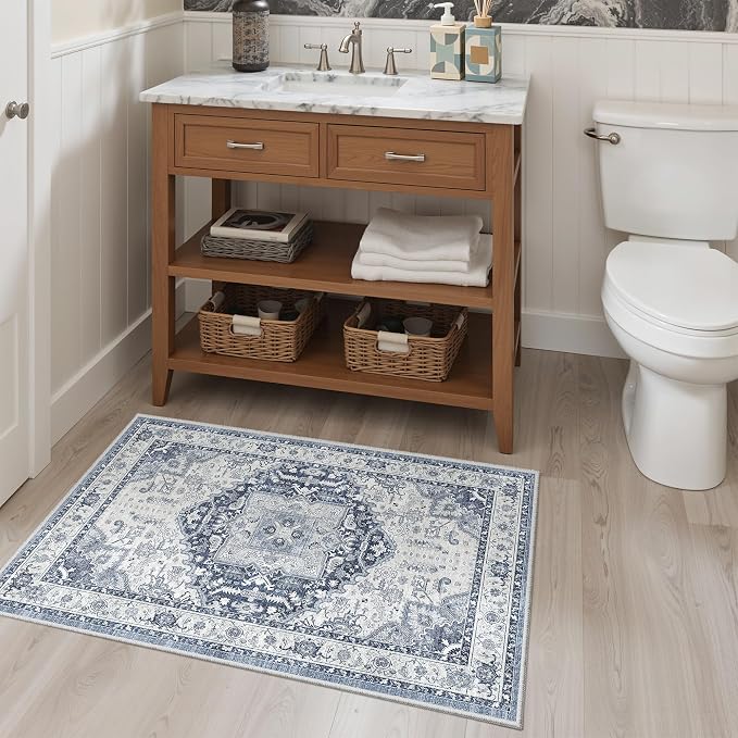 Madane Washable Area Rug 2x3, Small Entryway Rug Non-Slip Vintage Door Mat