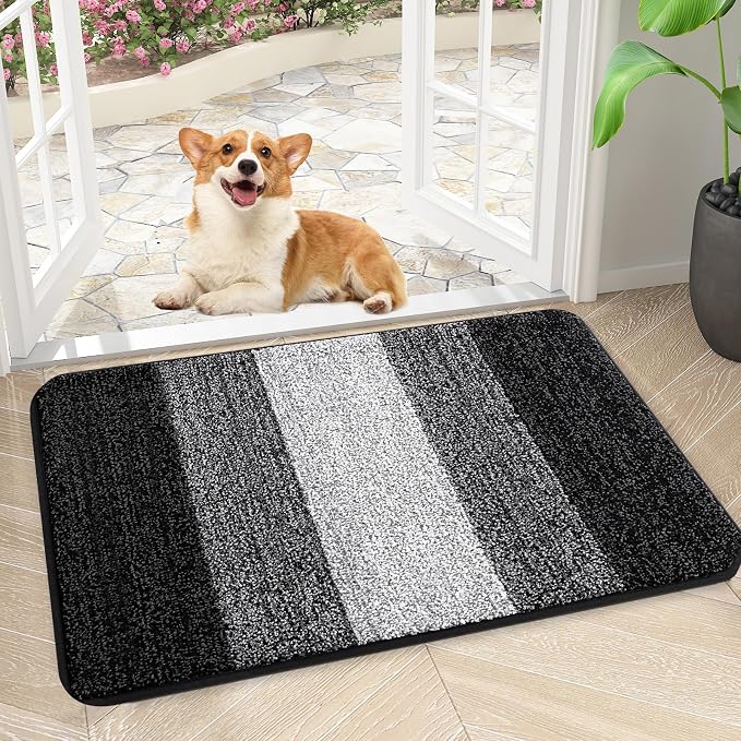 Kitinjoy Indoor Outdoor Door Mat, 30x17 Non-Slip Absorbent Dirt Trapper