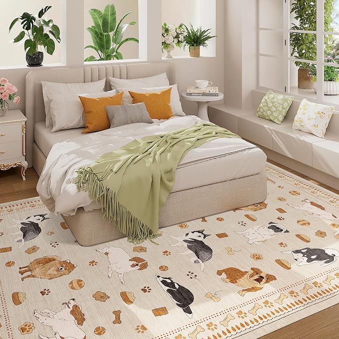 DUKINO 6x9 Rug for Living Room, Lightweight Animal Dog Print Washable Area Rug