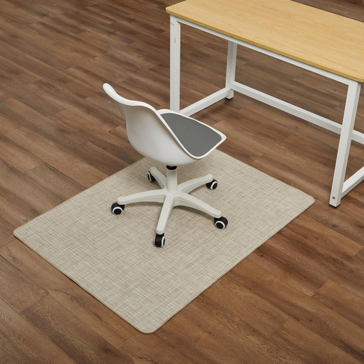 Chair Mat for Hardwood Floor, 36" x 48" Heavy Duty Office Chair Mat for Rolling Chairs, Anti Slip, Non-Curve, Floor Protector for Home Office, Ivory Linen Weave