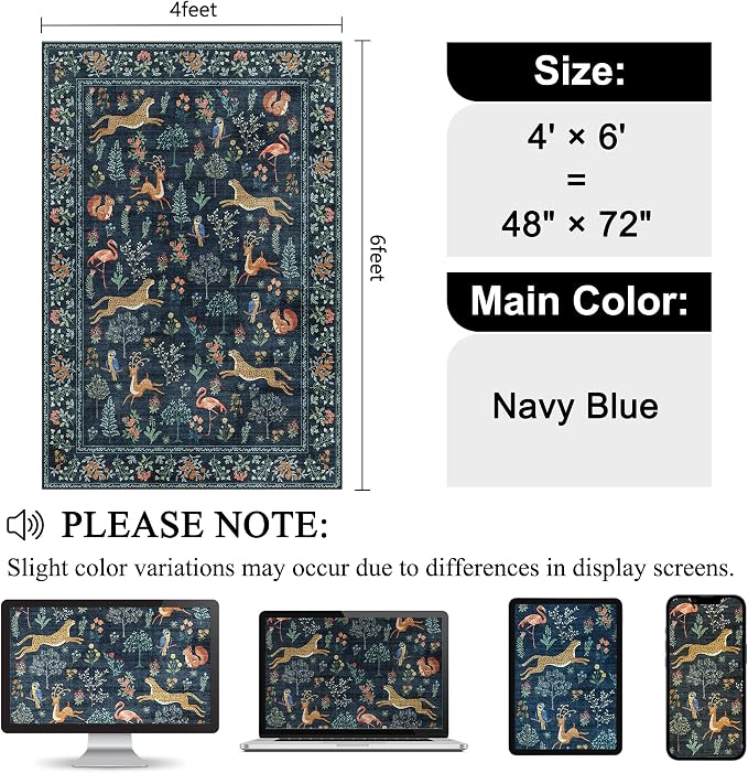 DUKINO 4x6 Rug, Washable Animal Area Rug