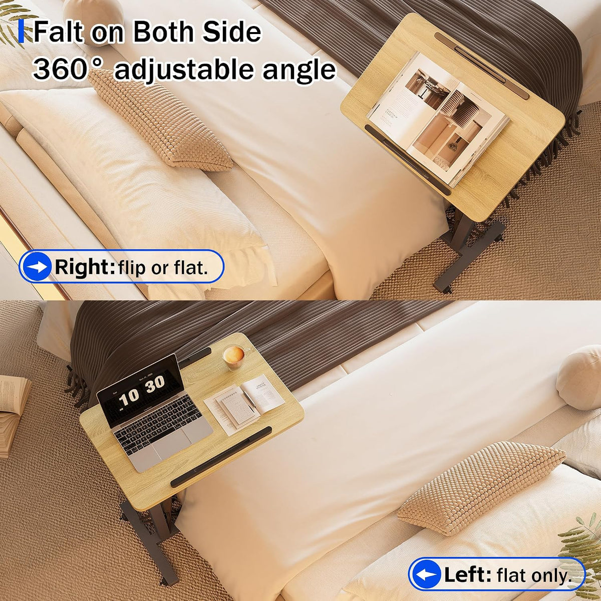 ZIWEI STAR Laptop Table Mobile Adjustable Height Portable Desk Notebook Swivel PC Computer Rolling Desk with Wheels, Laptop Stand for Couch Bedside Hospital Bed Table (Natural Color)