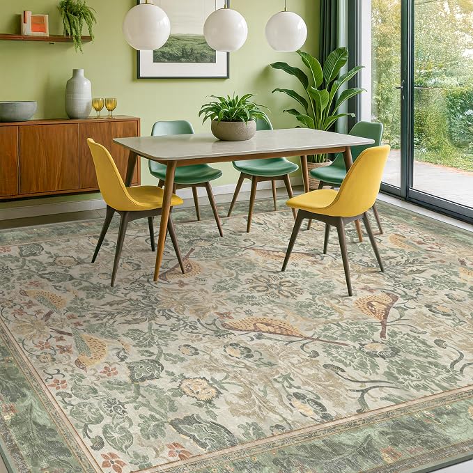Floral Washable Large Rugs for Bedroom 10x14