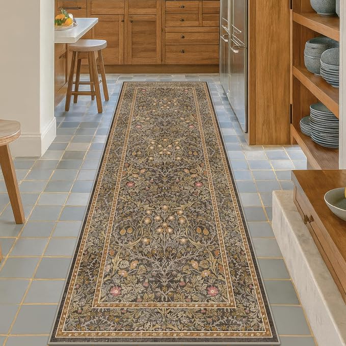 Non Slip 2x8 Gold Brown Long Runner Rug, Washable Runner Rug