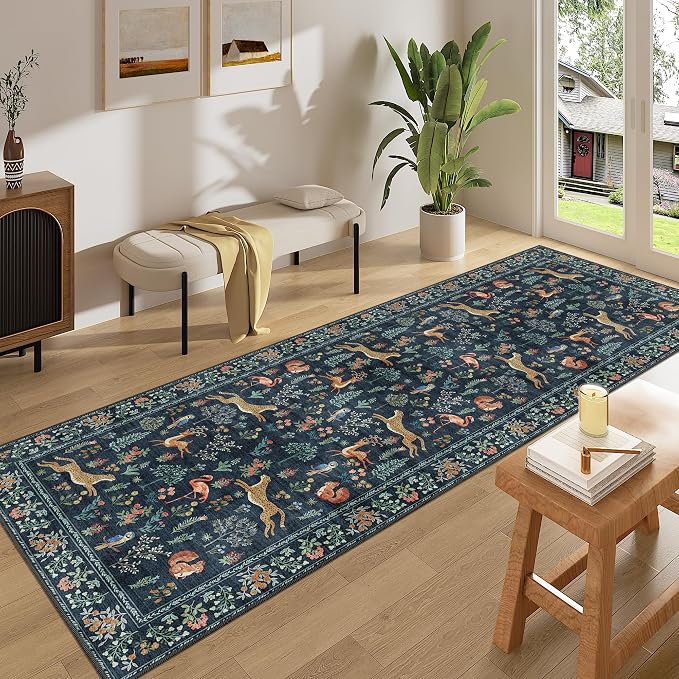 DUKINO 3x8 Washable Runner Rug, Low Pile Animal Print Non Slip Long Runner Rug