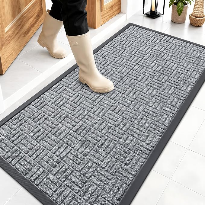 OLANLY Front Door Mat Outside Entrance 47x23, Heavy Duty Sturdy Natural Rubber